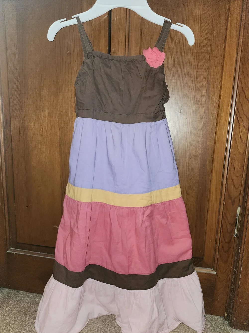 Gymboree Brown, Purple, Yellow, Pink Tiered Maxi Dress with Flower